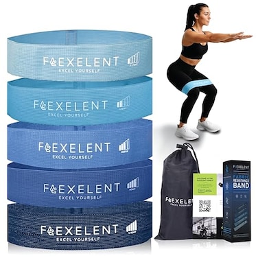 Flexelent Fabric Resistance Bands for Working Out 5 Strength Levels from Extra Light to Extra Heavy Thick Fabric Resistance Bands for Exercise Legs Glutes Hips Stretching with Storage Bag Blue Set