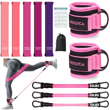 Mexlyca Resistance Bands Set Resistance Band and Adjustable Ankle Exercise Bands with Cuffs Great Equipment for Training Working Out YogaHome Gym with Training Guidance Carry BagSet of 8 Pink