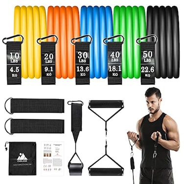 AGM Resistance Bands Set 12pcs Workout Bands with Handles Door Anchor Ankle Straps and Carry Bag Exercise Bands for Shape Body and Home Workouts