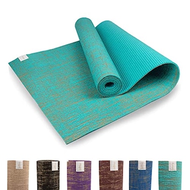 Myga Jute Yoga MatHigh Performance Vegan Floor Exercise MatEco Friendly Biodegradable Yoga Mat with PVC Backing72 x 24 02Thickness Aqua
