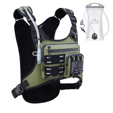 Zelvot Running Vest with 2L Water Bladder Hydration Backpack US Design Patent Lightweight Hydration Pack with Gear Holder Reflective Chest Pack for Men Women for Marathon Olive ML