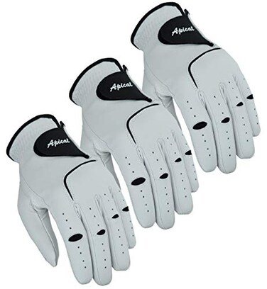 Apical Premium Leather Golf Glove Stable Grip Mens Golf Gloves Durable Value Pack Pack of 3 Genuine Cabretta Leather Golf Gloves Men Left Hand Regular Sizes MediumLarge Left Handed