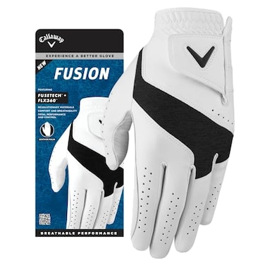 Callaway Golf Fusion Glove Standard MediumLarge WhiteCharcoal Worn on Left Hand