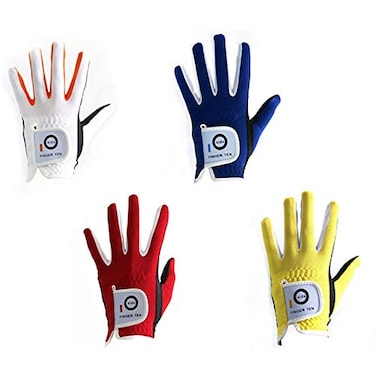 FINGER TEN Junior Kids Dura Feel White Blue Red Yellow Golf Gloves Extra Value 2 Pack Small White Left