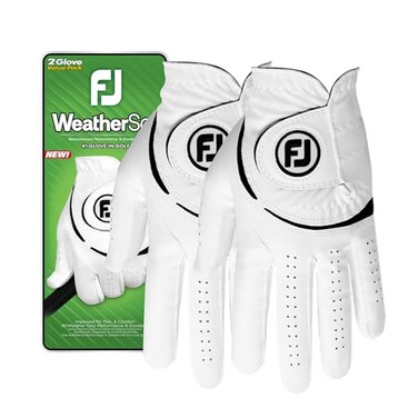 FootJoy Mens WeatherSof 2Pack Golf Glove White Cadet MediumLarge Worn on Left Hand