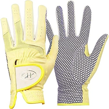 GH CLUB GH Womens Leather Golf Gloves One Pair Plain Both Hands Yellow 19 S