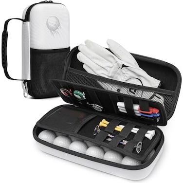 SLINRKE Golf Glove Holder Case with Glove Shaper Protective Hard Shell Golf Accessories Case Bag with 2 Dividers Fits Balls Tees Markers Ideal Gift White