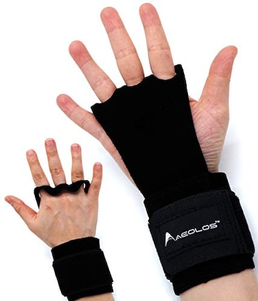 AEOLOS Leather Gymnastics Hand GripsGreat for GymnasticsPull upWeight LiftingKettlebells and Cross Training Black Large