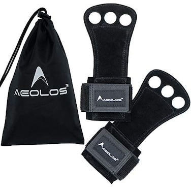 AEOLOS Leather Gymnastics Hand GripsGreat for GymnasticsPull upWeight LiftingKettlebells and Cross Training Black2 Layers Leather XSmall