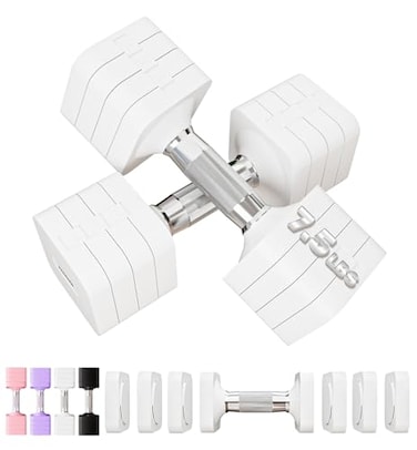 Upspeed 15LBS Adjustable Dumbbells Sets 4 in 1 Free Weight Dumbbell Sets for Women Men Hand Weight Set Adjust Dumbbells Weights Set for Home Gym Exercise Workout Strength Training Equipments White