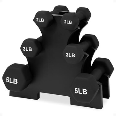BalanceFrom Neoprene Coated Iron Dumbbell Hex Weights Set with Stand ColorCoded or Black Options with NonSlip Grip for Strength Training Resistance Workouts and Home Gym Fitness