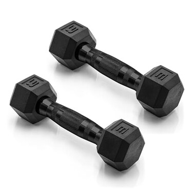 CAP 3 LB Rubber Coated Hex Dumbbell Weight Rubber Hand Weights for Home Gym Strength Training Black Oxide Handle Pair