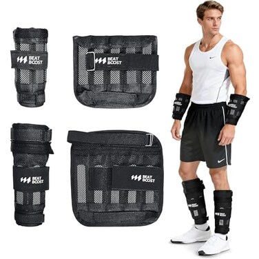 BeatBoost Ankle Wrist Weights 15lb Adjustable Leg Arm Weights for Men Walking Pilates Exercise Workout Gym Aerobics
