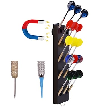 YYST Magnetic Dart HolderStandCaddyDisplayRackWall Mount Hold 15 Steel or Soft Tip Darts Black W Rubber Coated Magnets 1