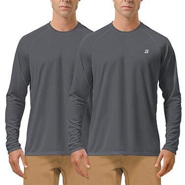 Roadbox Mens 2 Pack UV Sun Protection SPF UPF 50 Long Sleeve Quick Dry Fishing Shirts Outdoor Rash Guard for Running Hiking Swimming