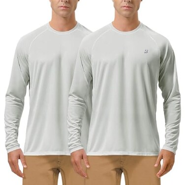 Roadbox Mens 2 Pack UV Sun Protection SPF UPF 50 Long Sleeve Quick Dry Fishing Shirts Outdoor Rash Guard for Running Hiking Swimming