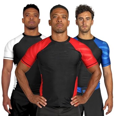 Sanabul Essential Short Sleeve Rash Guard MMA BJJ Wrestling Grappling Jiu Jitsu Red Medium