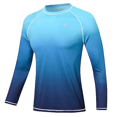 Satankud Mens Long Sleeve Swim Shirts Rashguard UPF 50 UV Sun Protection Shirt Athletic Workout Running Hiking TShirt Swimwear Blue GradientLarge