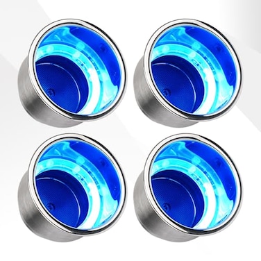 Hoffen 4 Pack Boat Cup Holder Stainless Steel Blue LED Cup Drink Holder for Boat 12V Waterproof Polished Drink Holder Yeti Cup Holder for Marine Boat Yacht RV