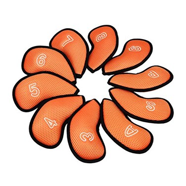 Sword &amp;Shield 10PcsPack New Meshy Golf Iron Covers Set Golf Club Head Cover Fit Most Irons Orange