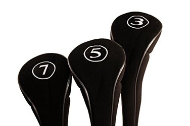 PGC Black Golf Zipper Head Covers 3 5 7 Fairway Woods Headcovers Metal Neoprene Traditional Plain Protective Covers Fits All Fairway Clubs