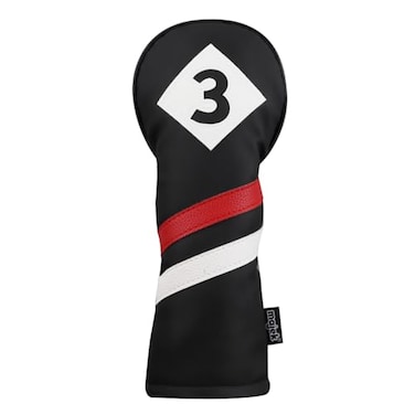 Majek Retro Golf Headcover Black Red and White Vintage Leather Style 3 Fairway Wood Head Cover Classic Look