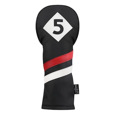 Majek Retro Golf Headcover Black Red and White Vintage Leather Style 5 Fairway Wood Head Cover Classic Look
