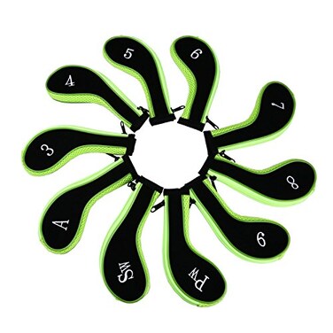 Sword &Shield Sword Shield sports Neoprene Zipper Golf Club Iron Head Covers Iron Covers 10pcsSetGreenBlack