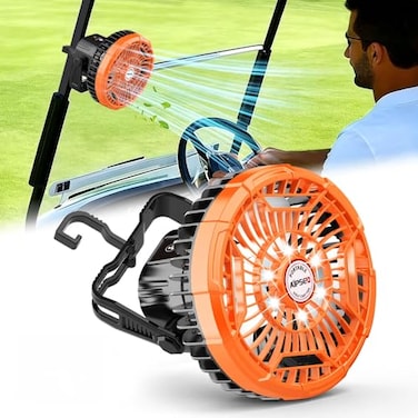 AIPSET 36 Hrs Long Runtime Golf Cart Fan 7Inch Large Battery Powered Golf Fan w3 Speeds LED Bright Light Remote Control wHang Hook Can Charge Your Phone Stay Firmly 1 PC