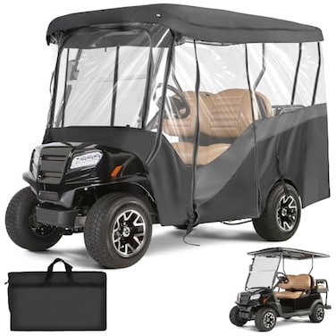 KEMIMOTO Golf Cart Enclosure 4 Passenger Golf Cart Rain Cover 600D Waterproof Driving Enclosure with Clear PVC Windshield for Extended Roof Golf Cart