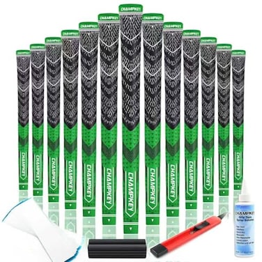 CHAMPKEY Half Cord Golf Grips 13 Pack with Golf Grip Kit All Weather Performance Golf Club Grips High Traction and Feedback Golf Grips for MenGreenMidsize