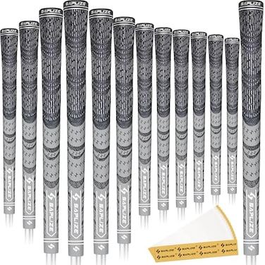 SAPLIZE Cross Cord Golf Grips Set of 13 Grips with Tape or Full Regripping Kit StdMidJumbo Low Taper Design Multicompound Hybrid AntiSlip Golf Club Grips CL03 Series MidSize Grey