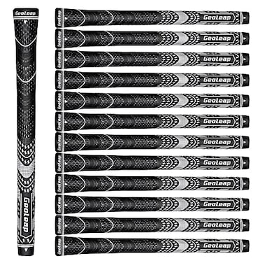 Geoleap Golf Grips Set of 13 Cord Rubber Compound Material Hybrid Golf Club Grips All Weather PerformanceBlack Midsize