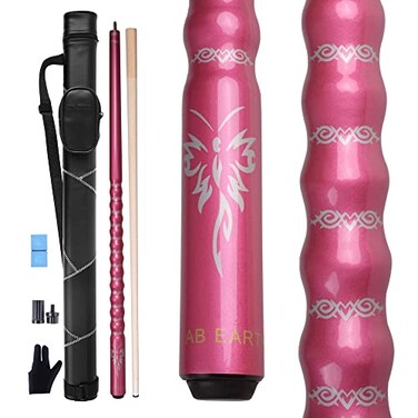 AB Earth Ergonomic Design 13mm Tip 58 Maple Pool Cue Stick Kit with Hard Case Pink 20oz