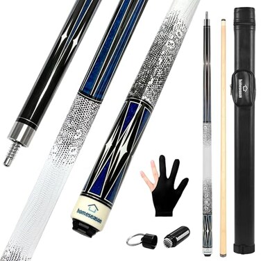 HomeSeason Pool Cue Stick 58 Billiard Cue Sticks 3D Printed Grip Professional Low Deflection Pool Sticks with Leather Bag Maple Wood Pool Sticks 13mm Tip