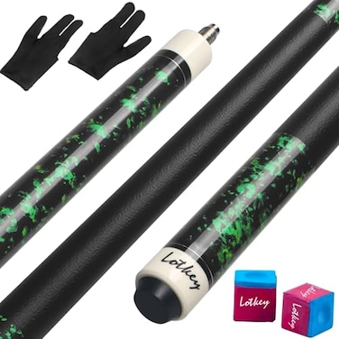 LOTKEY Pool StickPool Cue Sticks 58 Solid Canadian Maple Wood Extra 2 Pool Chalk and Gloves Included Durable for Professional Billiard Players Green