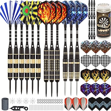 LANNEY Darts Metal Tip Steel Tip Darts Set 20 Grams 24 and 26 Grams Professional Dart for Dartboard with Aluminum Shafts Brass Barrels Extra Flights Sharpener Tool Kit Carrying Case