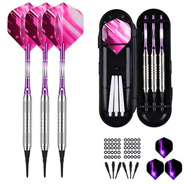 sanfeng Soft Tip Darts Set for Electronic Dart Board 16g Darts Barrel Plastic Tip with 50 Rubber ORings 6 Shafts Extra 50 Replacement Soft Tips Accessories