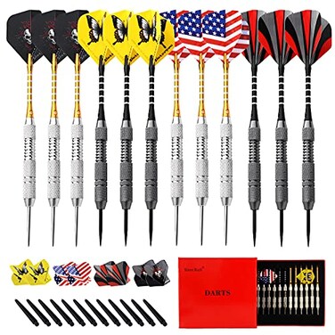 Rose Kuli Steel Tip Darts Set 12 Pack 24 Grams Professional Metal Dart Set with 20 Flights4 Style 12 Aluminium Shaft 12packDarts