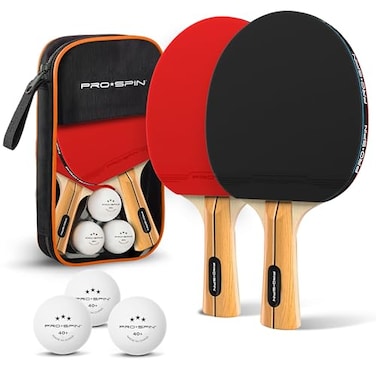 PRO-SPIN PROSPIN Ping Pong Paddles HighPerformance Set with Premium Table Tennis Rackets 3Star Ping Pong Balls Compact Storage Case Professional Quality Ping Pong Paddle Set Red 2Player Set