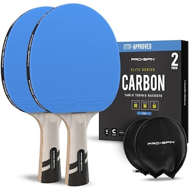 PRO-SPIN PROSPIN Ping Pong Paddles ITTF Approved Professional Table Tennis Rackets with Carbon Fiber for Superior Control 7Ply Blade Premium Rubber 20mm Sponge Blue 2Pack