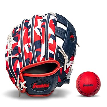 Franklin Sports 95 RTP Performance Digi Teeball Glove and Ball Combo NavyRed Right Handed Thrower