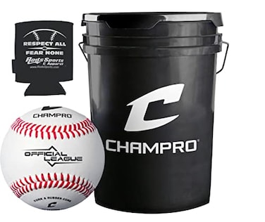 CHAMPRO Champro CBB90 Durahide Cover Baseballs in a Black Champro Bucket 30 Balls and one Rods Can Sleeve Included