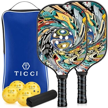 T TICCI Pickleball Paddles Set of 2 USAPA Approved Fiberglass Pickleball Set with 4 Balls Carry Bag Lightweight Rackets for Beginners Adults