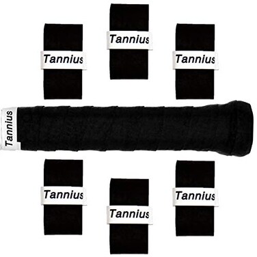Tannius Tennis Racket Grip Tape 9 Pack Dry Feel Tennis Grips Absorbent and Enhanced Tennis Overgrip 6Pack Black