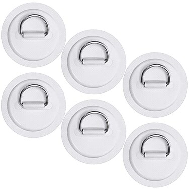 TOBWOLF 6 Pack 433 11cm Stainless Steel DRing Patch for Inflatable Boat Kayak Dinghy SUP Circular DRing PVC Patch StandUp Paddleboard Canoe Rafting Accessories NO Glue Included White