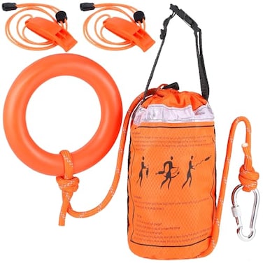 Wowangce Water Rescue Throw Bag with Rope and 2 Emergency Whistles with Lanyard Emergency Rescue Rated to 1844lbs for Kayaking Boating Fishing Rafting High Visibility50 Ft Rope