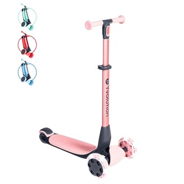Yvolution Y Glider Nua 3Wheel Kids Scooter Adjustable Height ArcFolding Handlebar LED LightUp Front Wheels ExtraWide Deck Ages 310 Pink