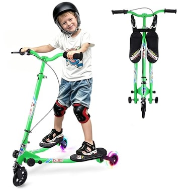 AODI Swing Scooter for Kids 3 Wheels Foldable Wiggle Kick Scooter Push Drifting with 4 Adjustable Handlebar 2 Rear LED Wheel for Boys and Girls Ages 38