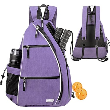 Sucipi Pickleball Bag Mens Womens Pickleball Backpack Adjustable Sling Bag wFence HookLarge CapacitySafety PocketPurple